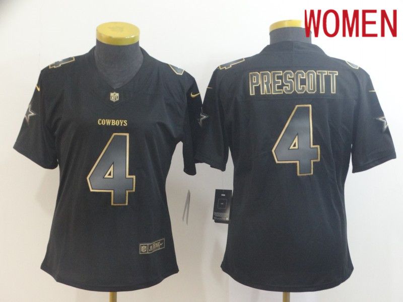 Women Dallas cowboys #4 Prescott Nike Vapor Limited Black Golden NFL Jerseys->denver broncos->NFL Jersey